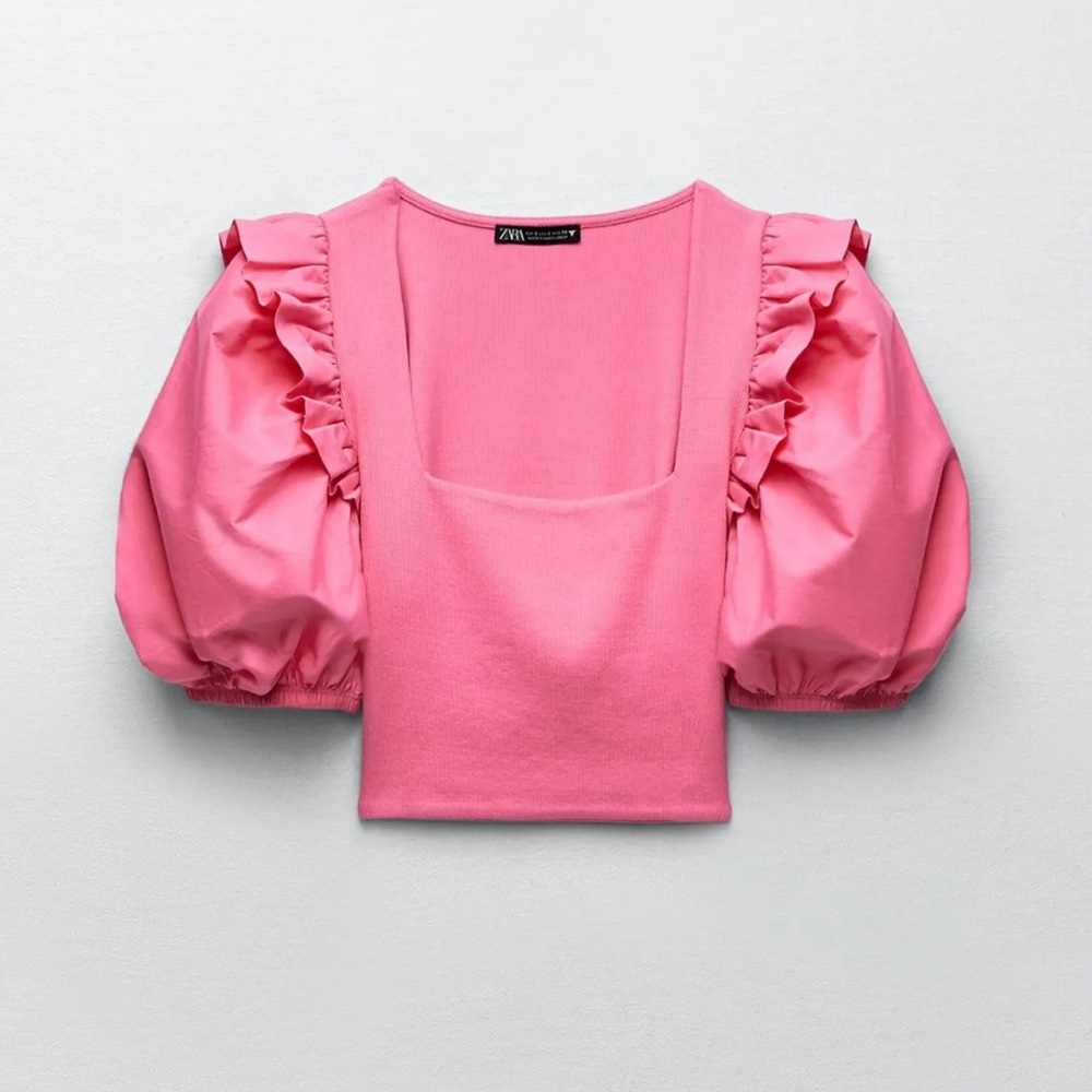 Zara Pink Puff Sleeve Crop Top